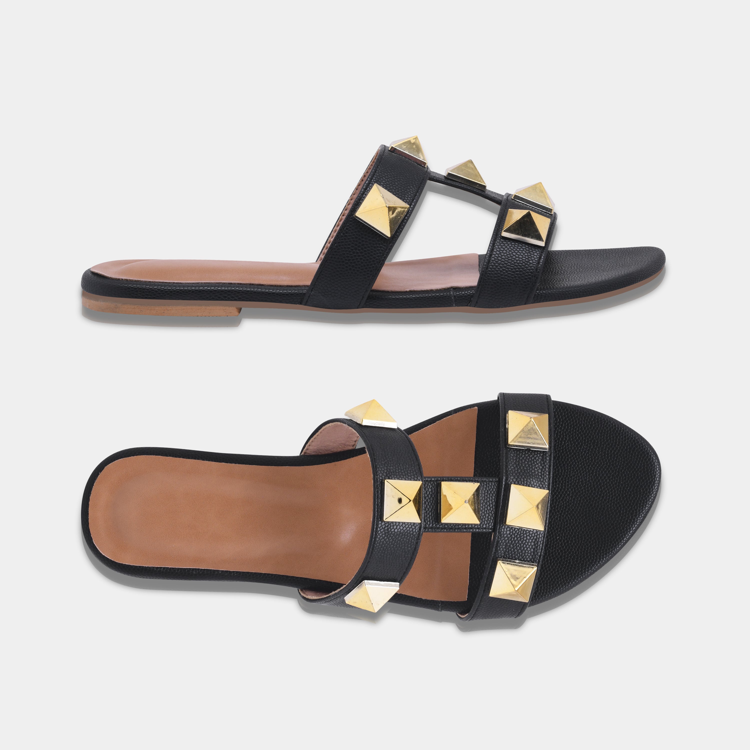 Elegant Open Toe Flats with Metallic Stud Detailing