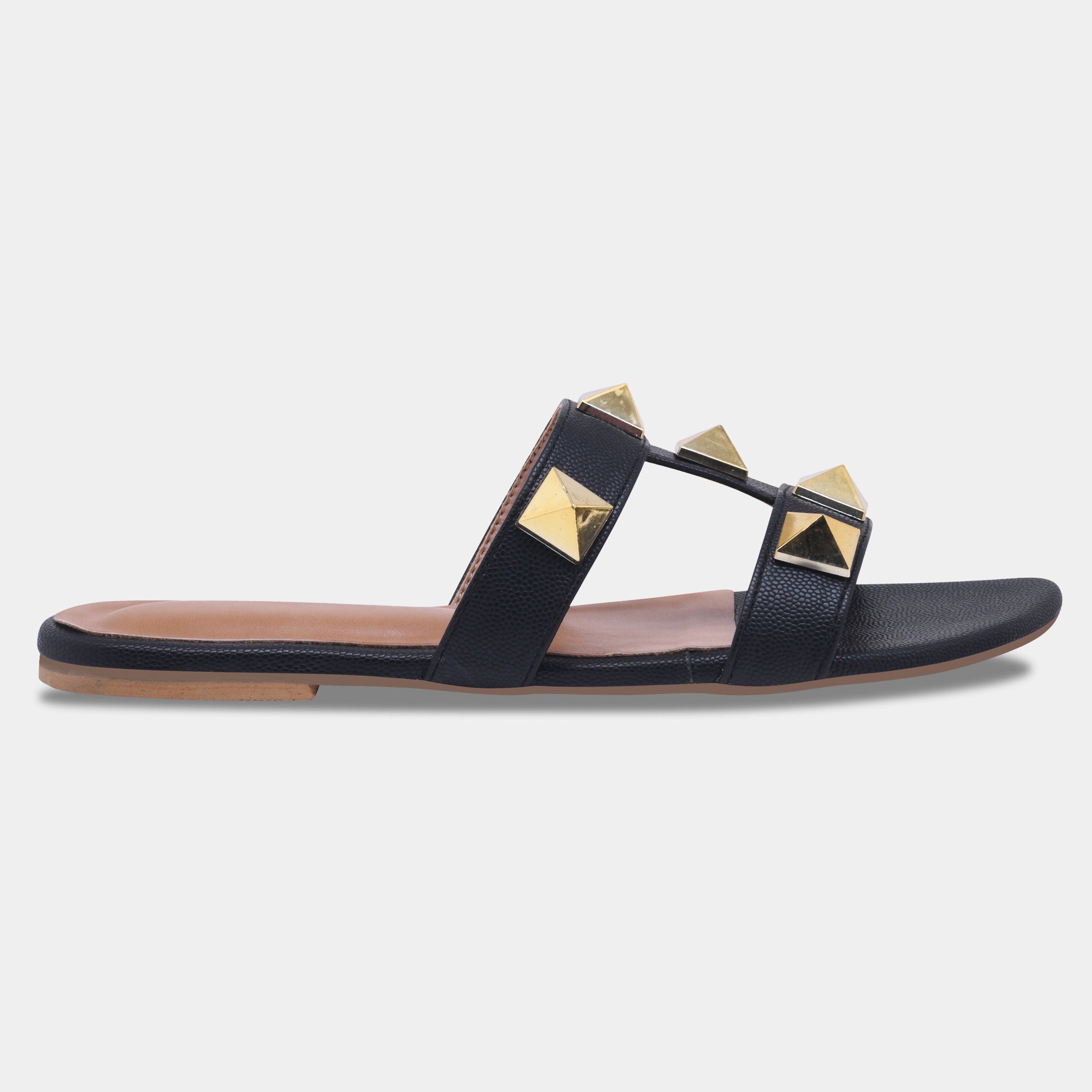 Elegant Open Toe Flats with Metallic Stud Detailing