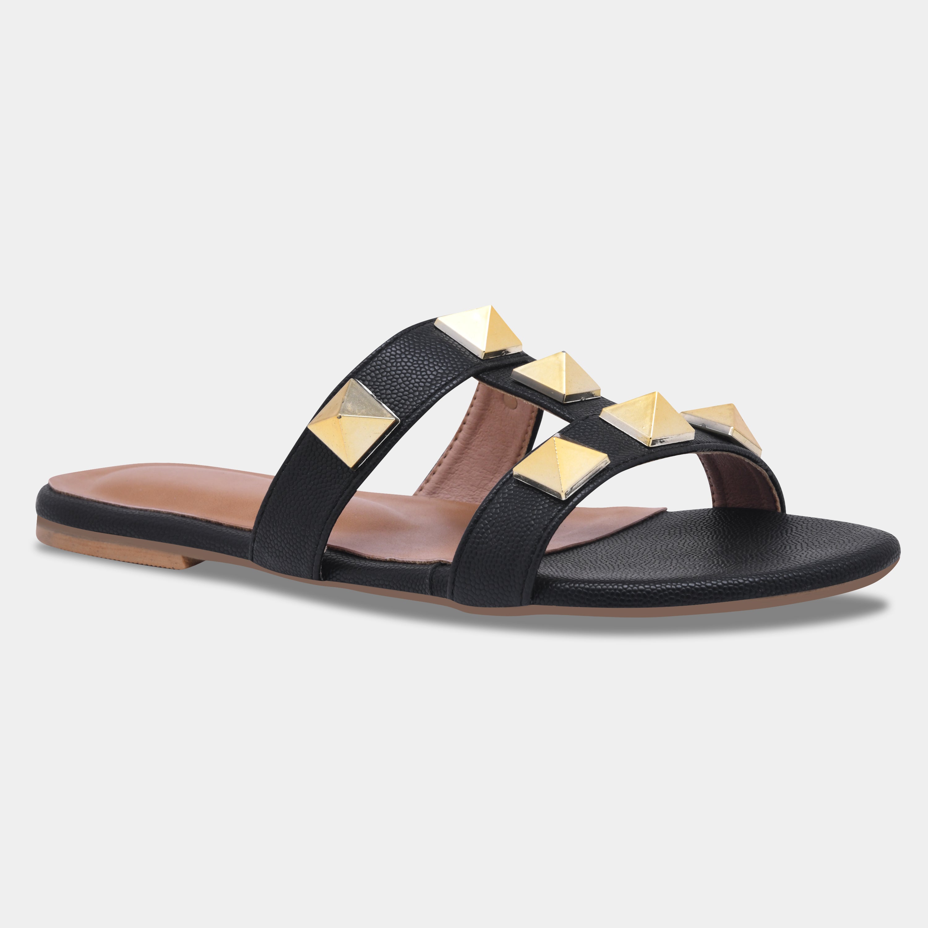 Elegant Open Toe Flats with Metallic Stud Detailing