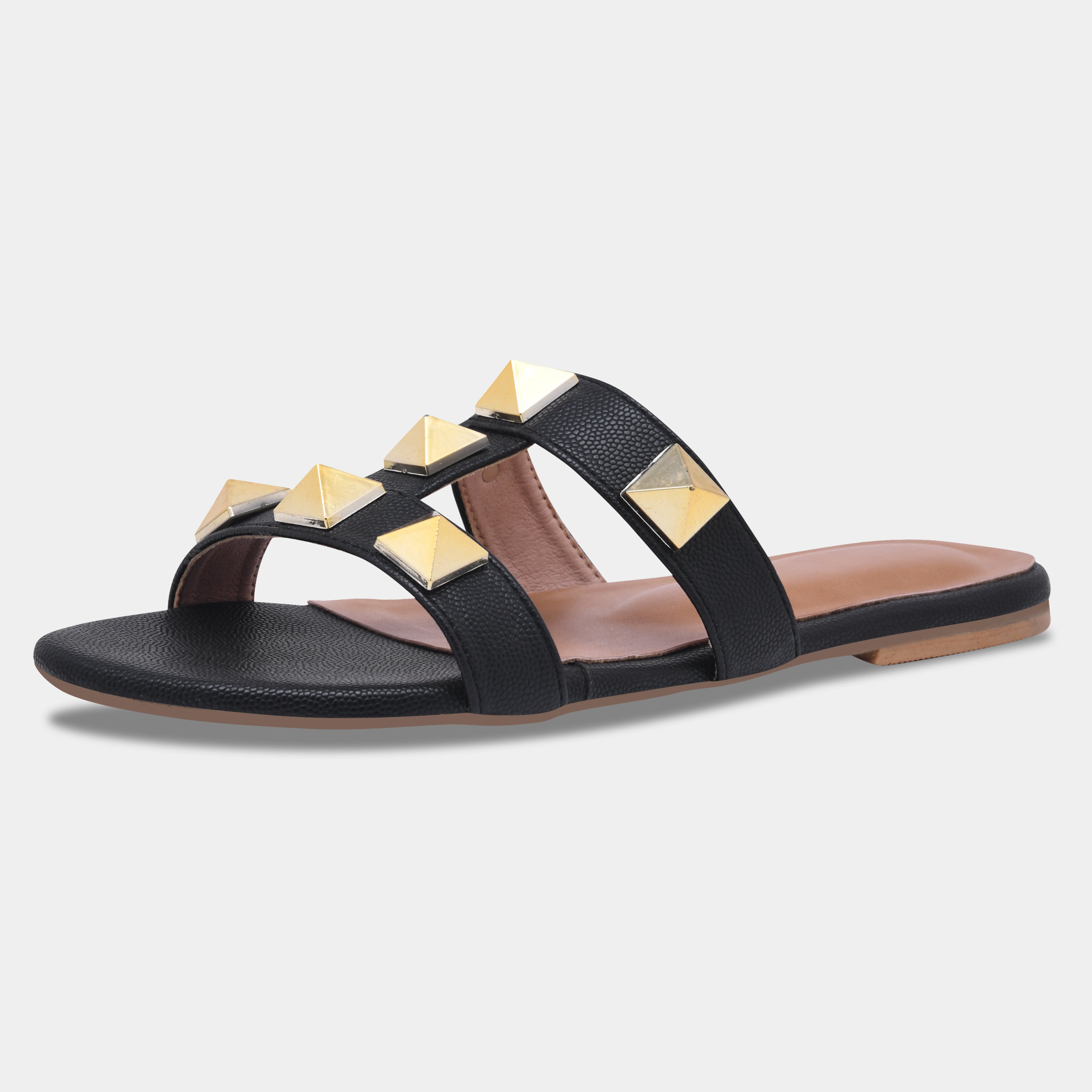 Elegant Open Toe Flats with Metallic Stud Detailing