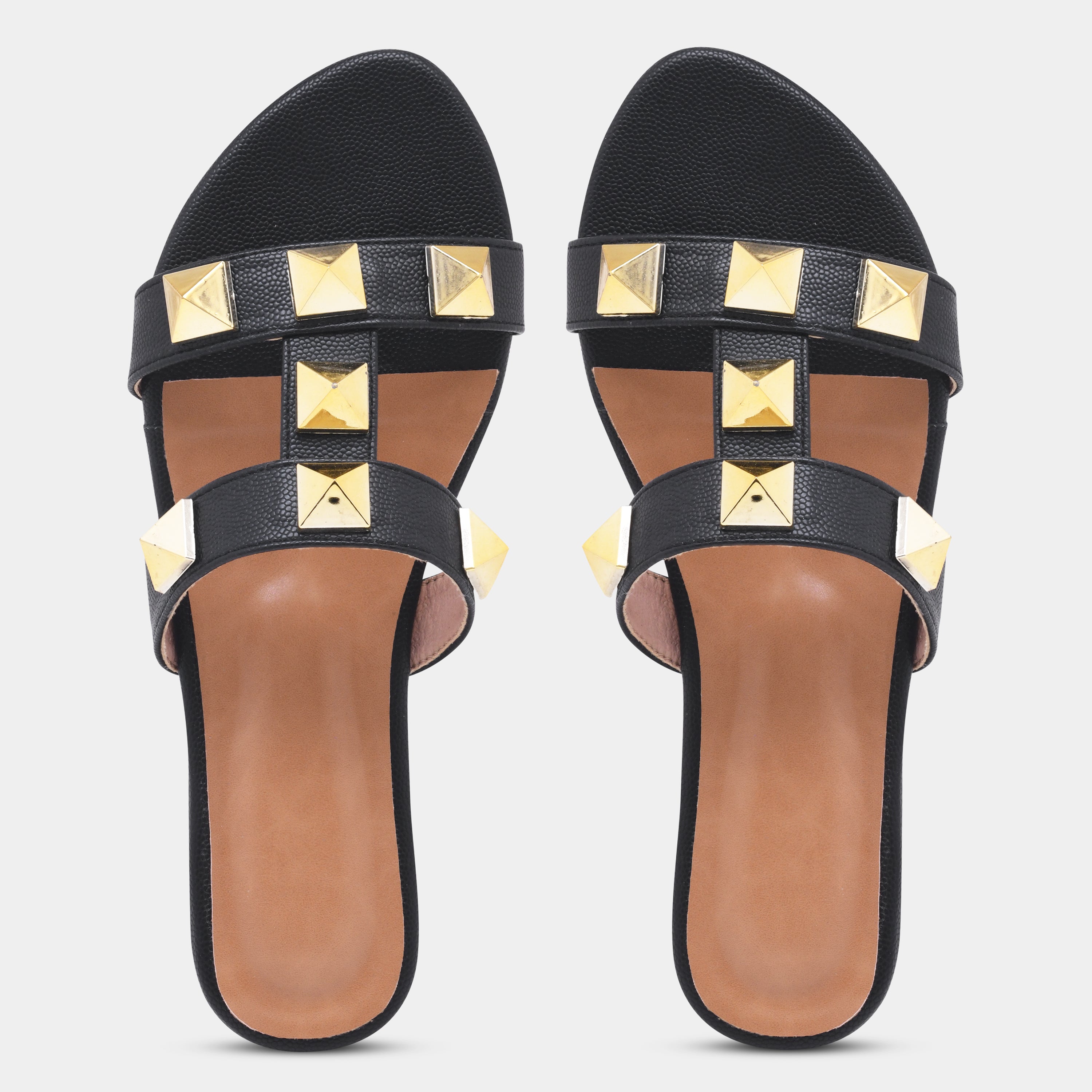 Elegant Open Toe Flats with Metallic Stud Detailing