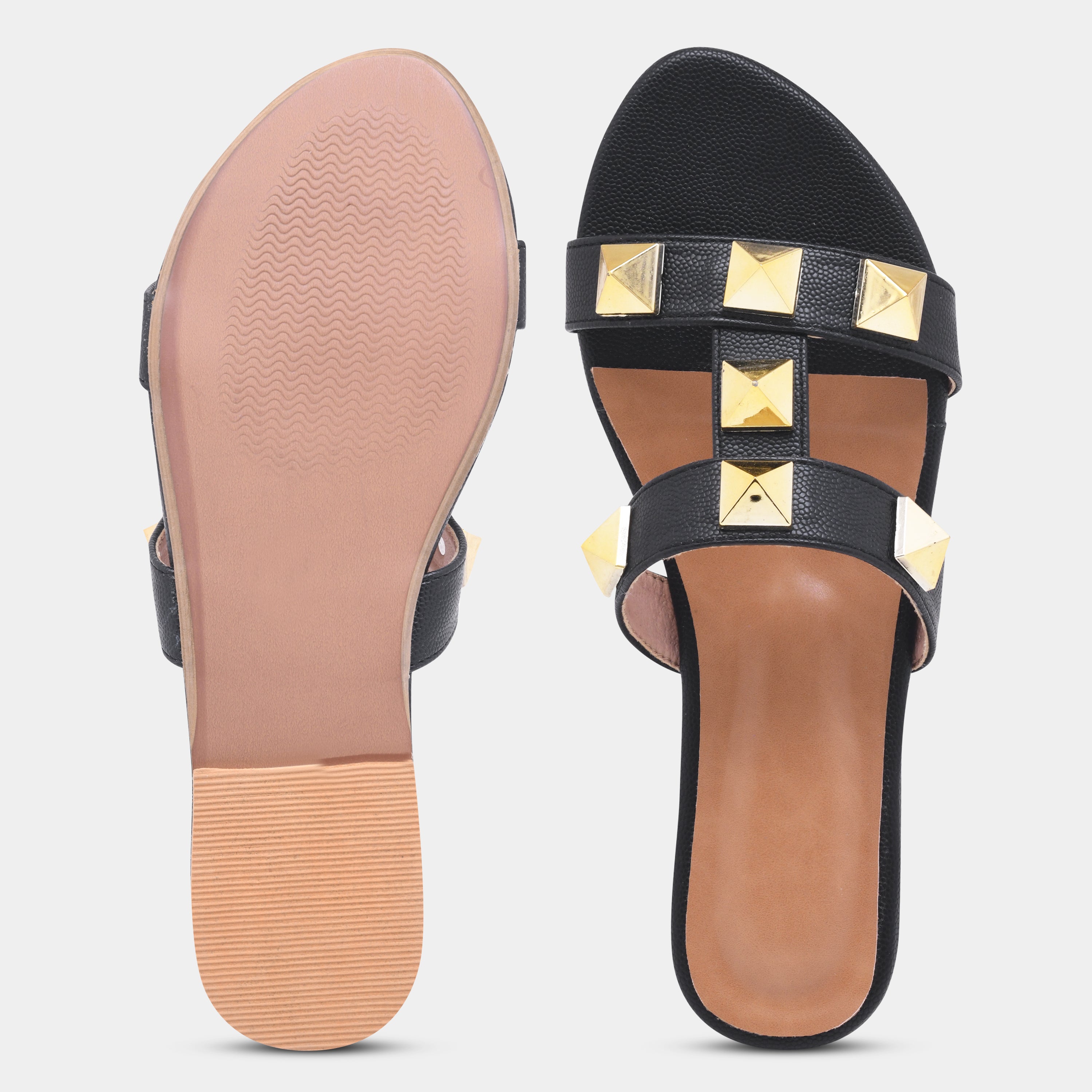 Elegant Open Toe Flats with Metallic Stud Detailing