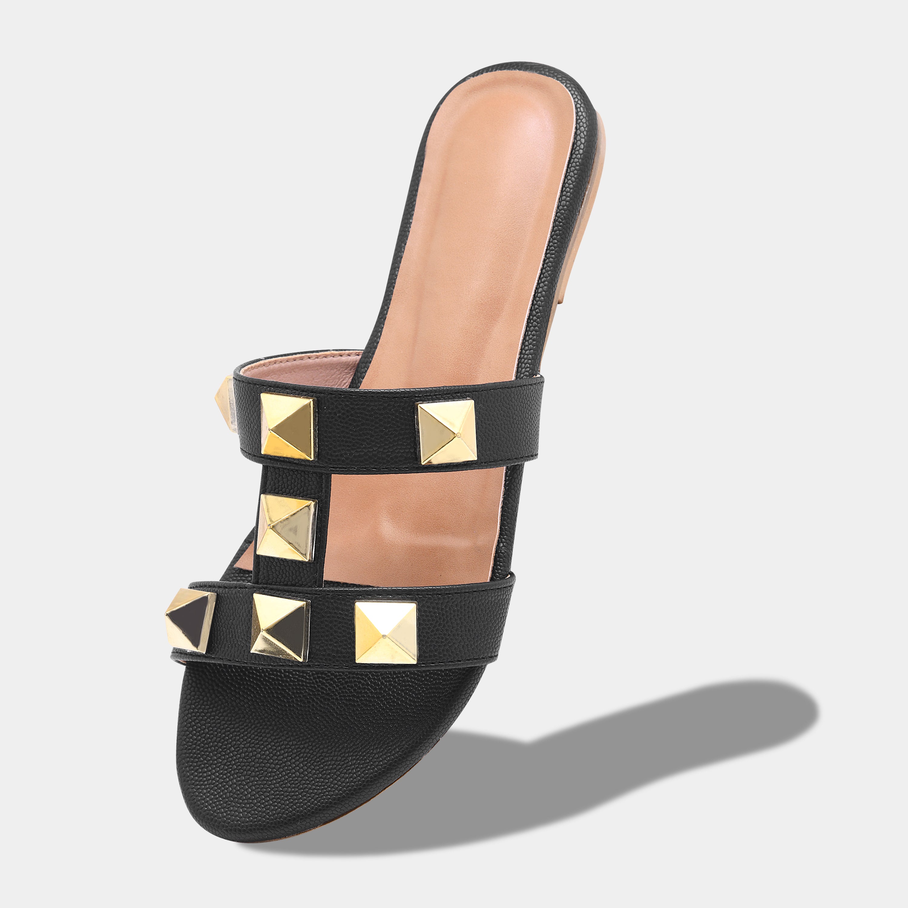 Elegant Open Toe Flats with Metallic Stud Detailing