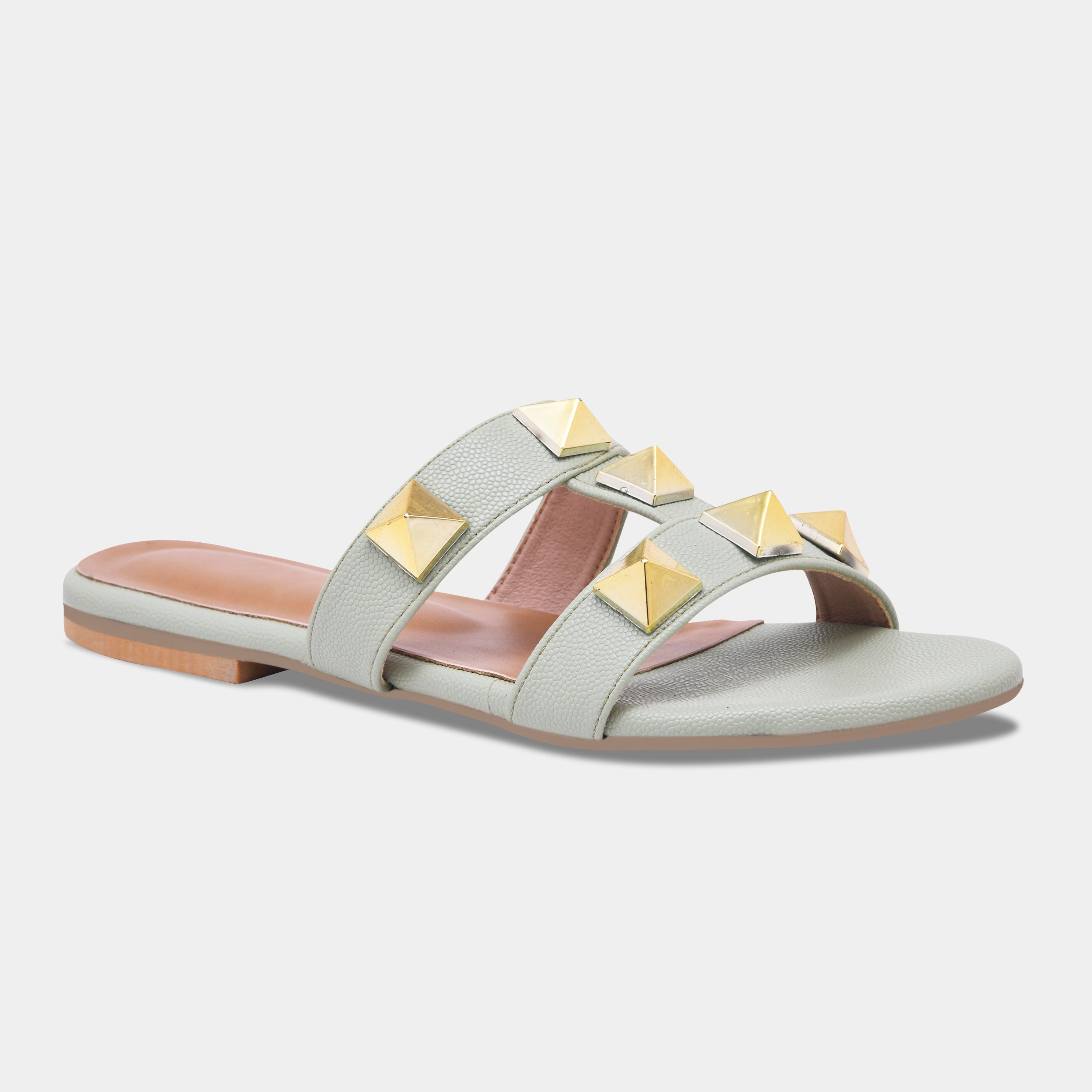 Elegant Open Toe Flats with Metallic Stud Detailing