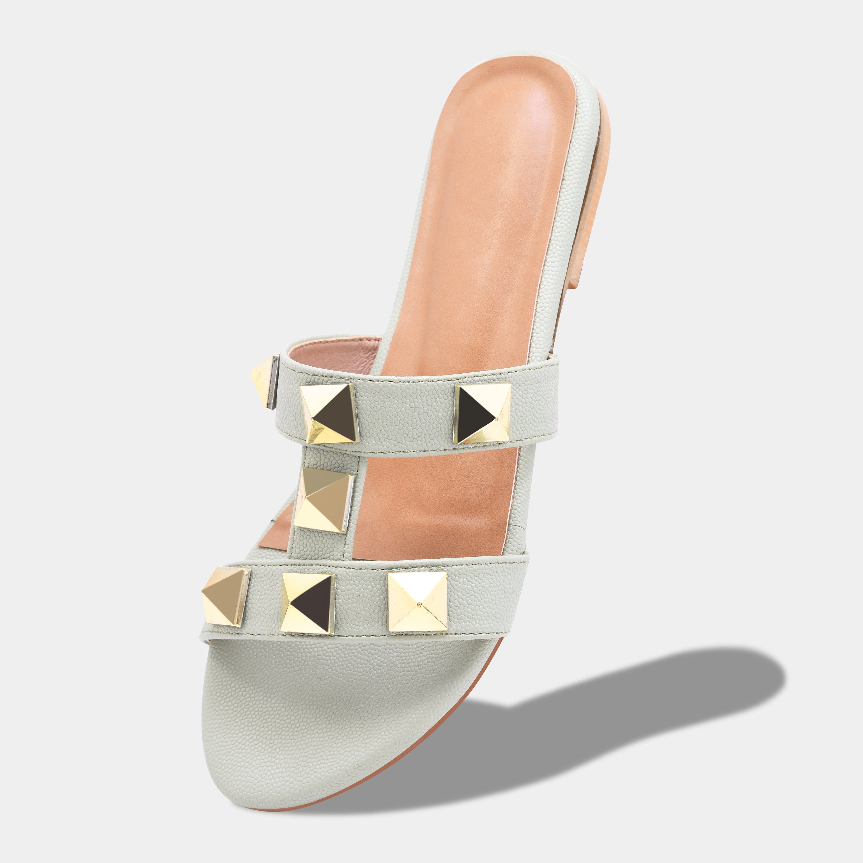 Elegant Open Toe Flats with Metallic Stud Detailing