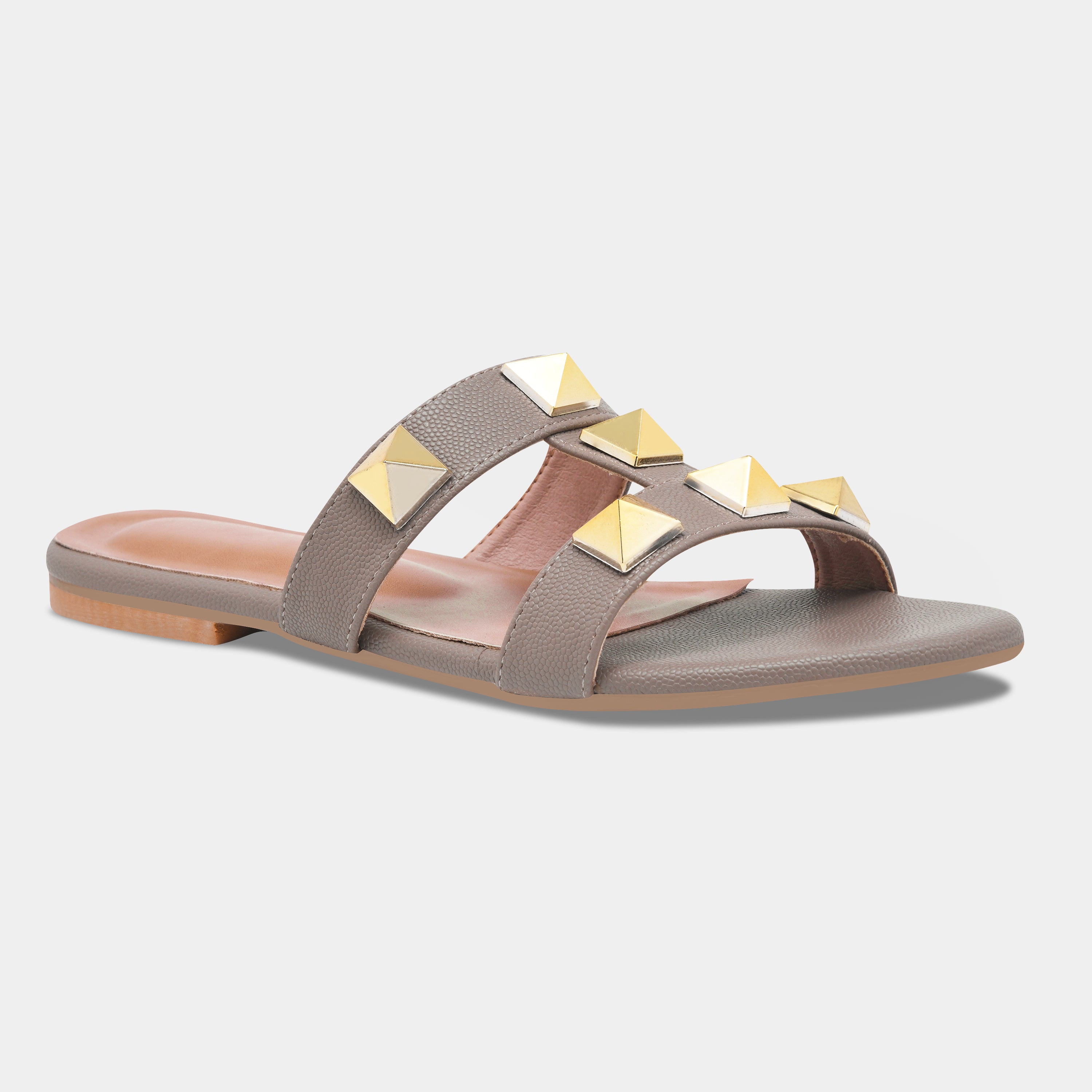 Elegant Open Toe Flats with Metallic Stud Detailing