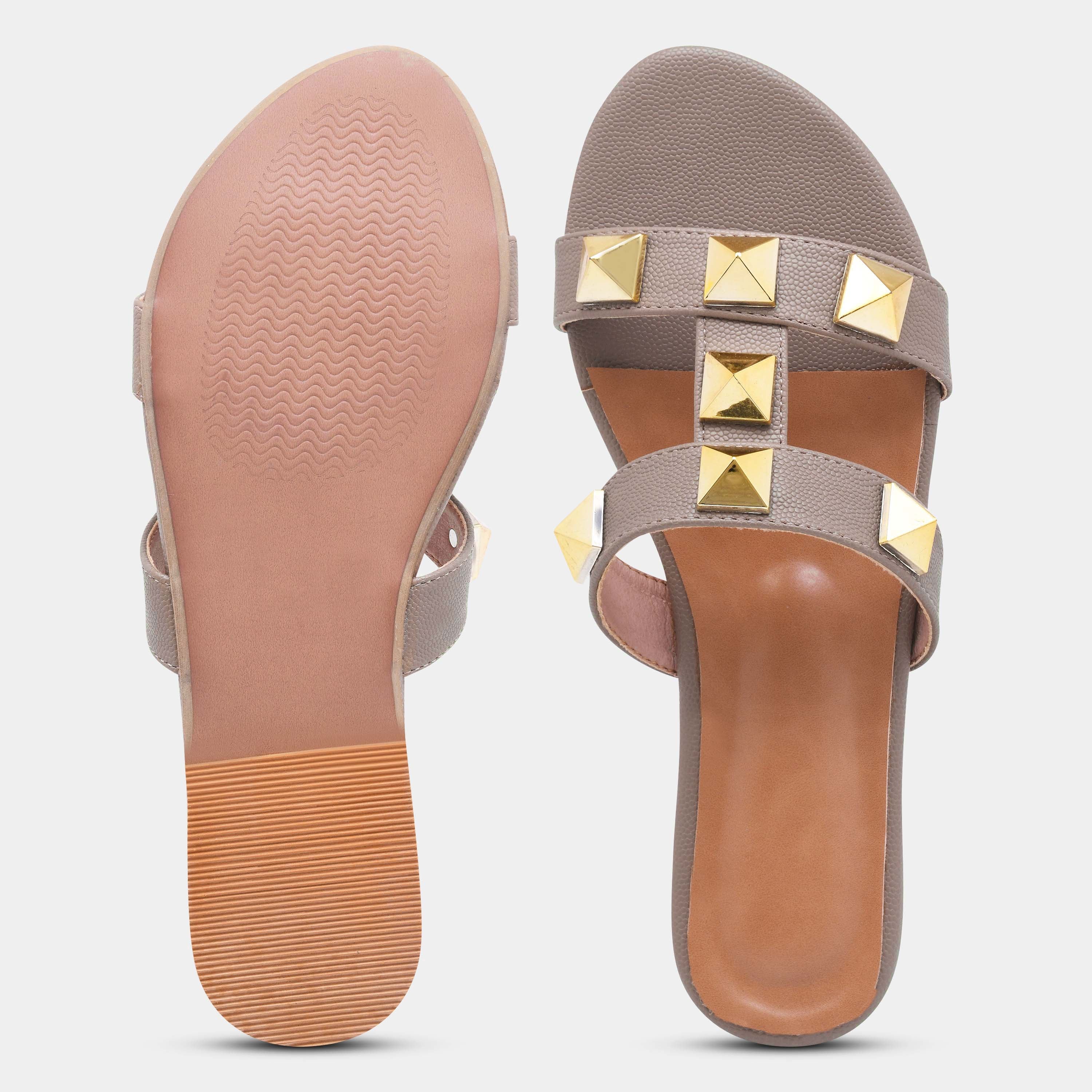 Elegant Open Toe Flats with Metallic Stud Detailing