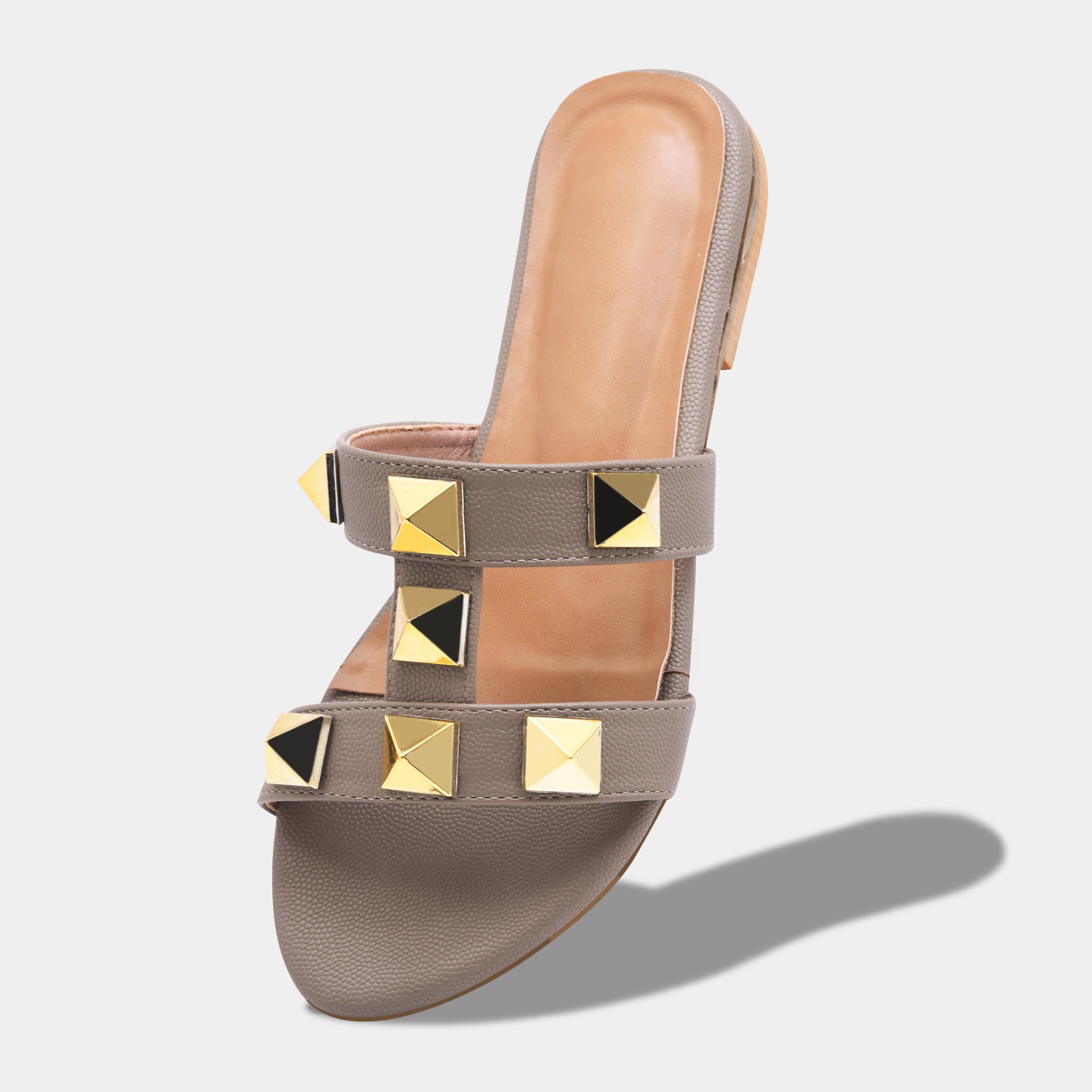 Elegant Open Toe Flats with Metallic Stud Detailing