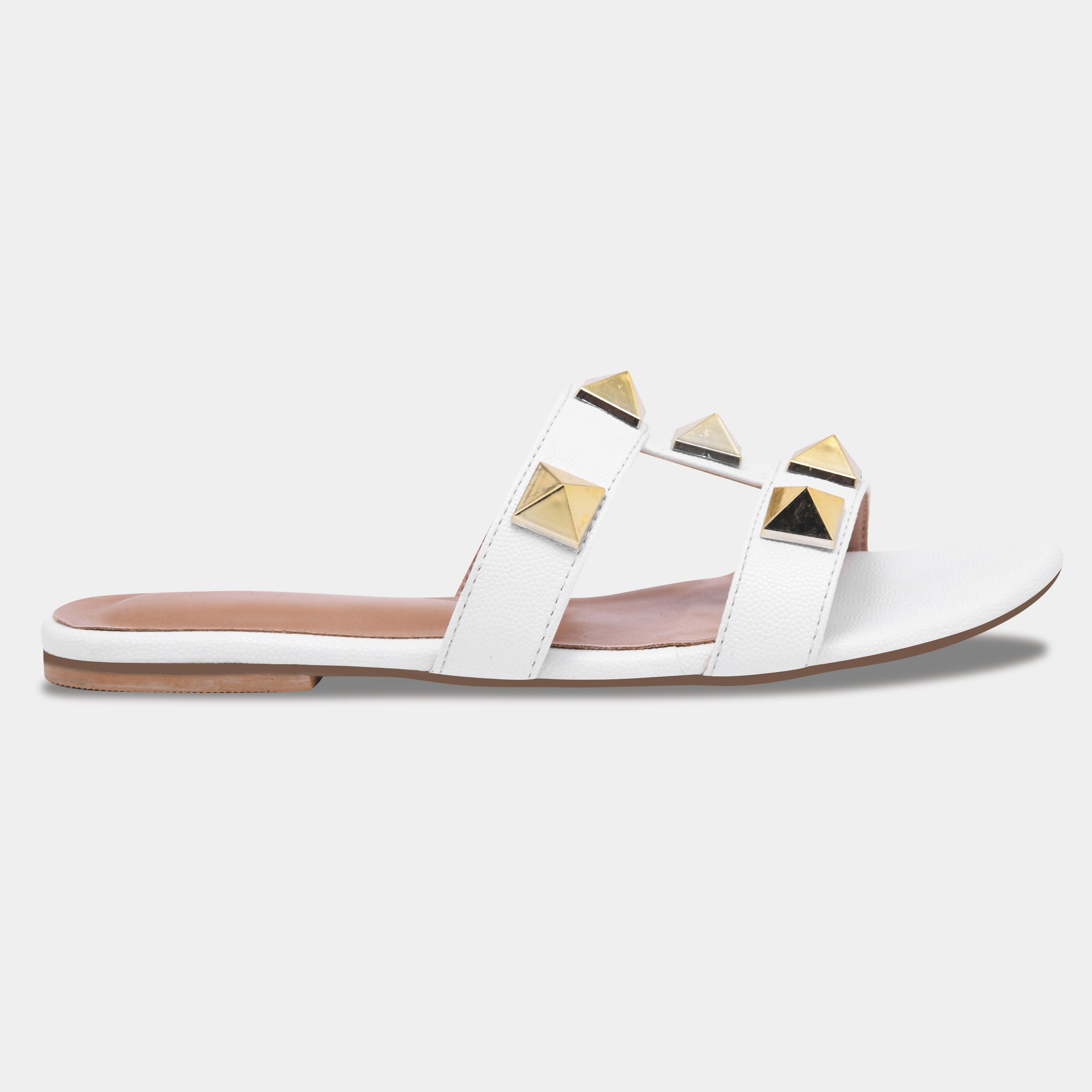 Elegant Open Toe Flats with Metallic Stud Detailing