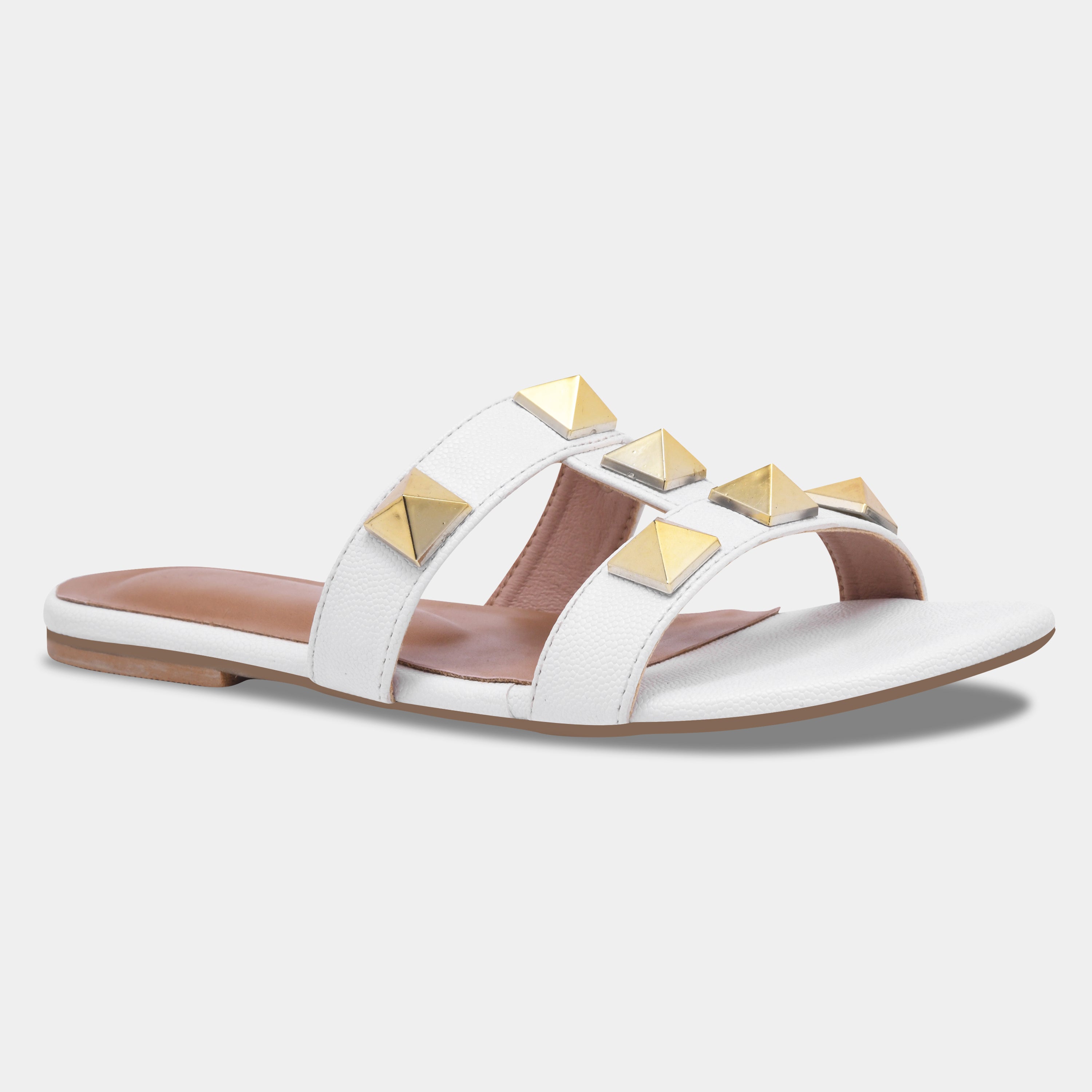 Elegant Open Toe Flats with Metallic Stud Detailing