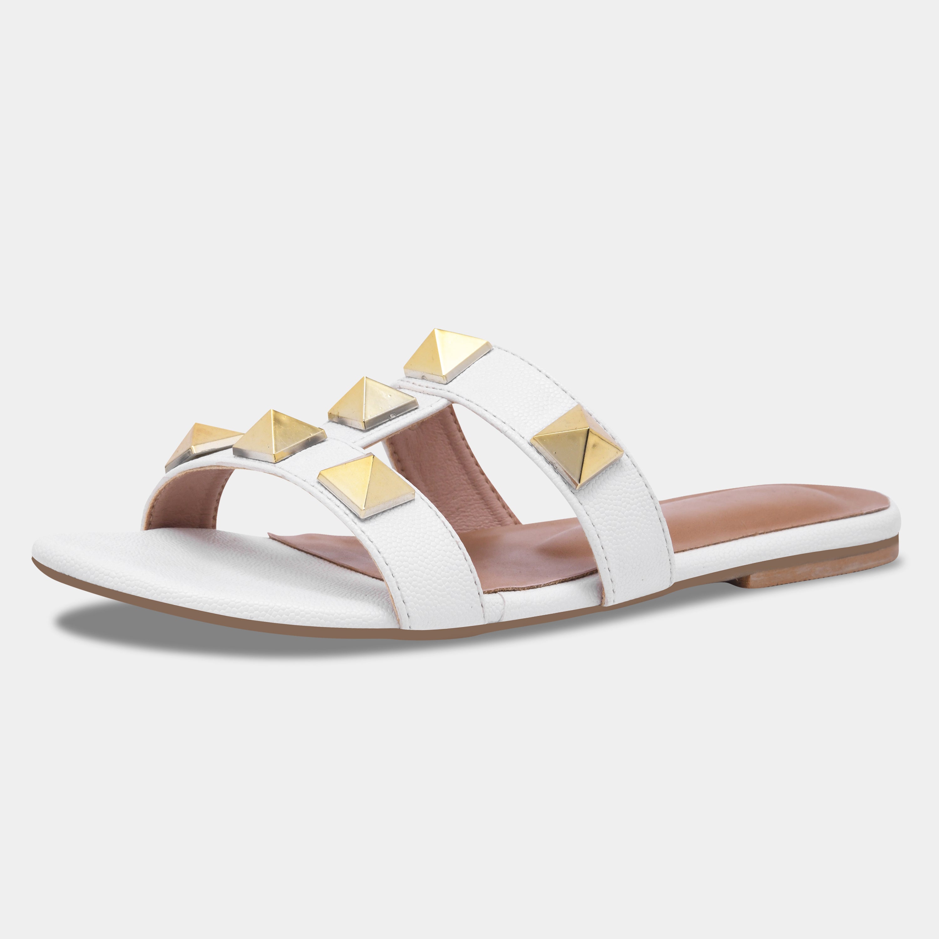 Elegant Open Toe Flats with Metallic Stud Detailing