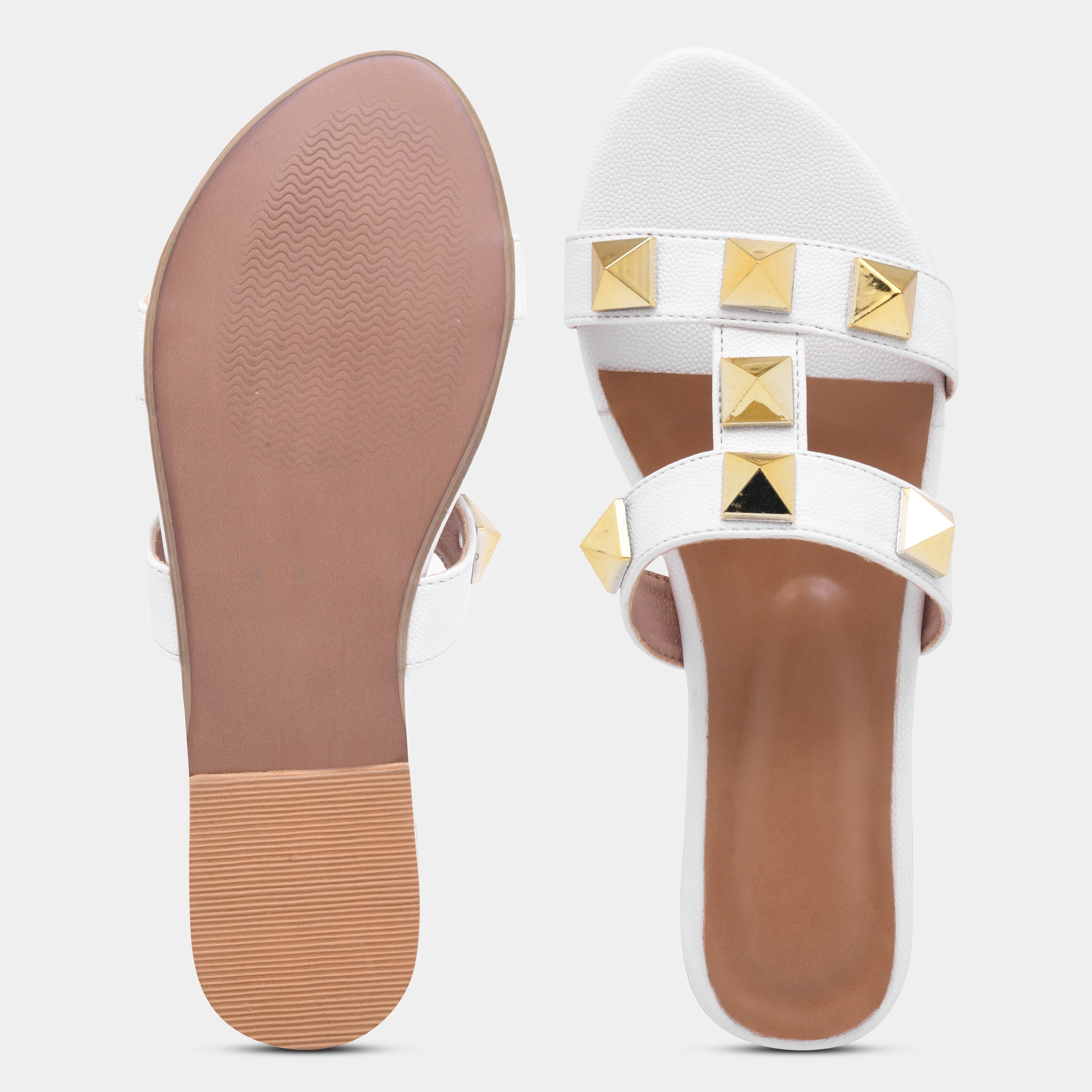 Elegant Open Toe Flats with Metallic Stud Detailing