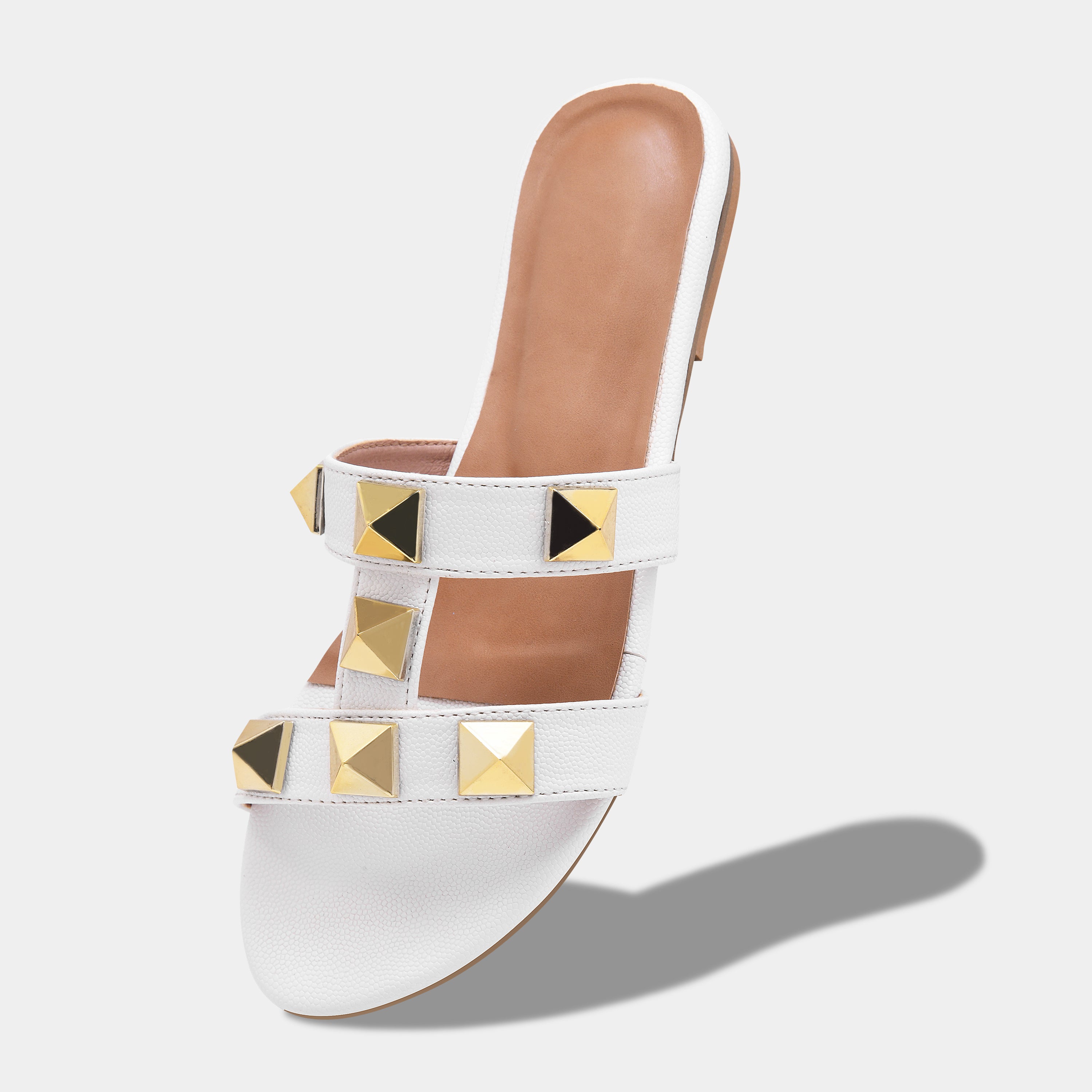 Elegant Open Toe Flats with Metallic Stud Detailing